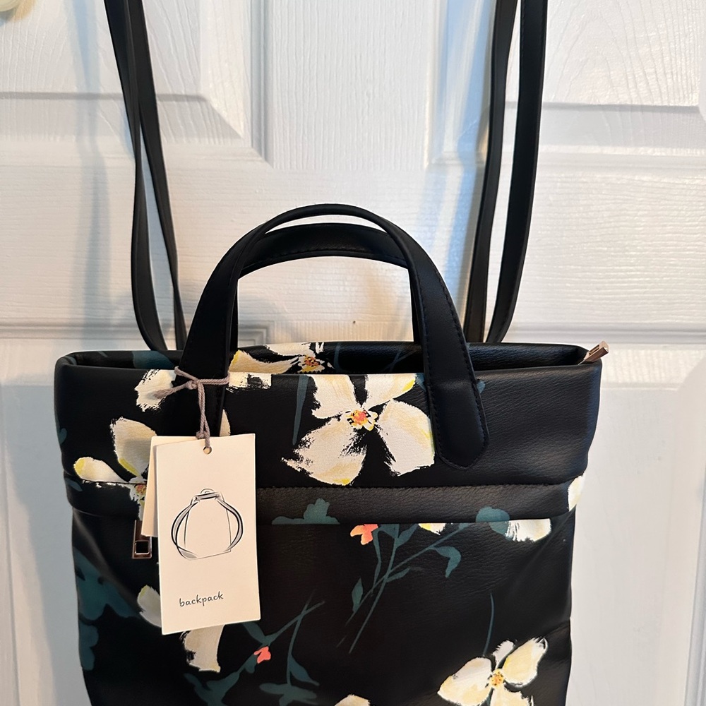 Floral Black Backpack Purse